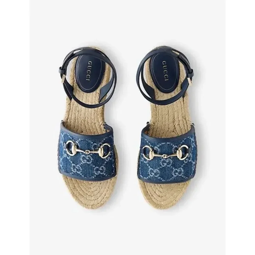 Gucci Paloma Horsebit GG Platform Espadrille Wedge Heel Ankle Strap Sandals - Picture 4 of 15